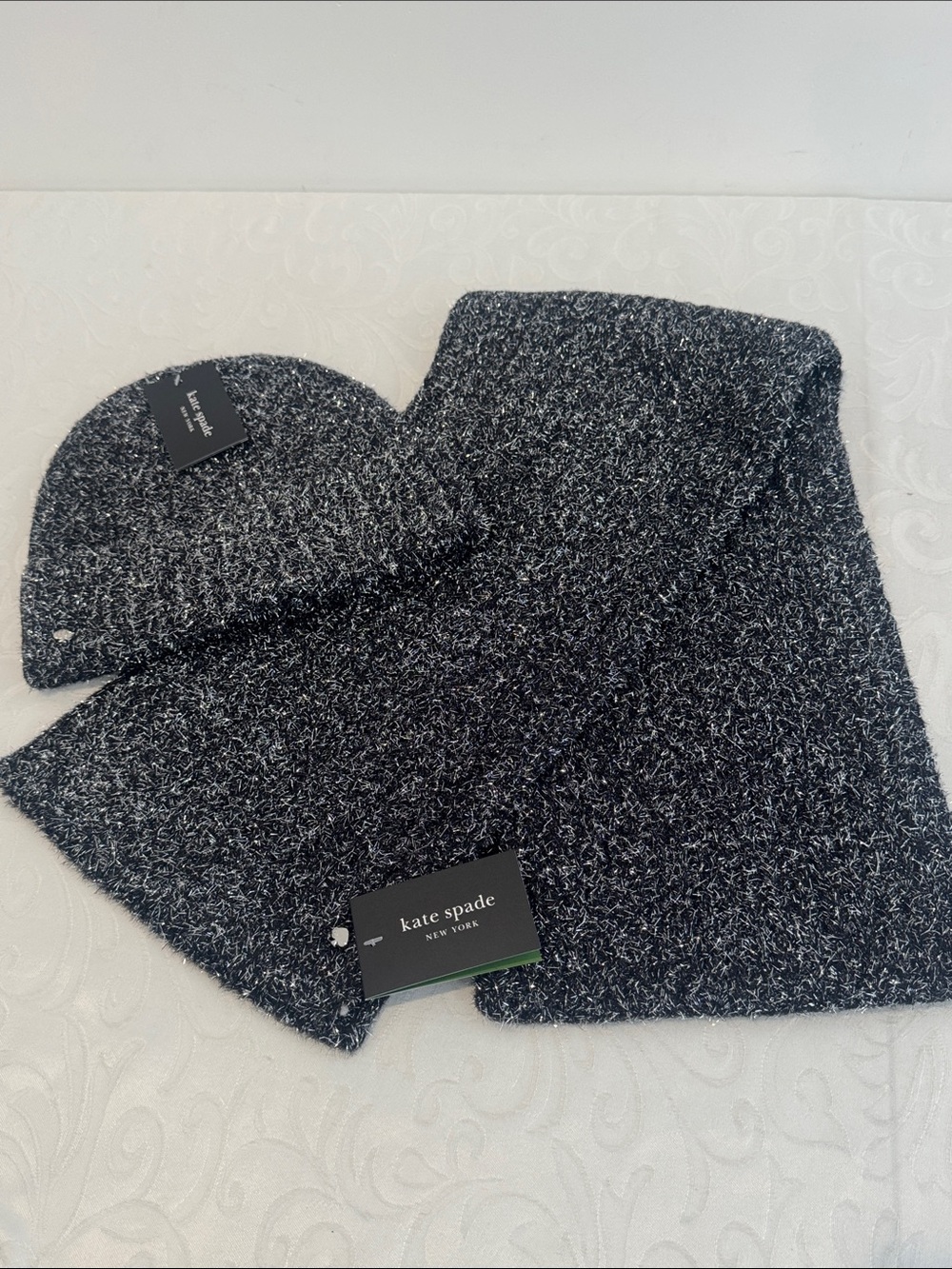 ♠️kate spade Tinsel & Knit Beanie and Scarf Set